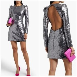 NWT‎ Rachel Zoe "Karlee" Sequined Long Sleeve Mini Dress Charcoal Sz 12 $345